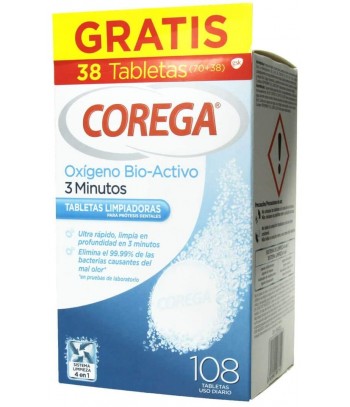 Corega Oxígeno Bio-Activo 108 Tabletas Para Prótesis Dentales