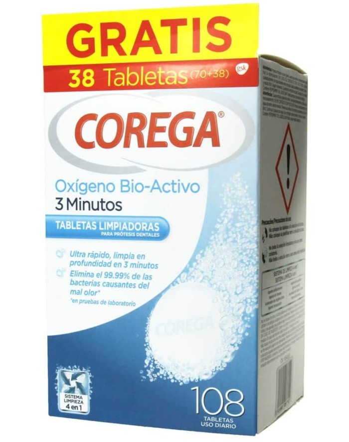 Corega Bio-Active Oxygen 108 Tablets for Dental Prostheses