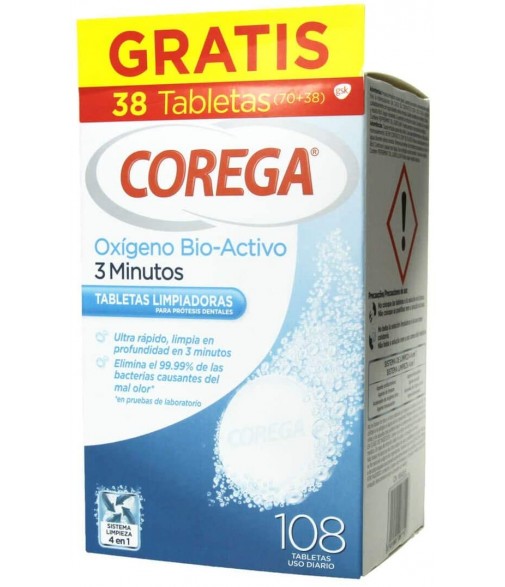 Corega Oxígeno Bio-Activo 108 Tabletas Para Prótesis Dentales