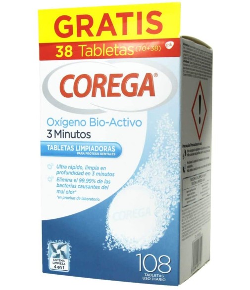 Corega Bio-Active Oxygen 108 Tablets for Dental Prostheses