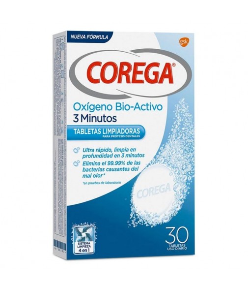 Corega Oxígeno Bio-Activo Limpiador para Prótesis Dentales 30 tabletas