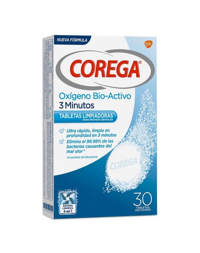 Corega Oxígeno Bio-Activo Limpiador para Prótesis Dentales 30 tabletas