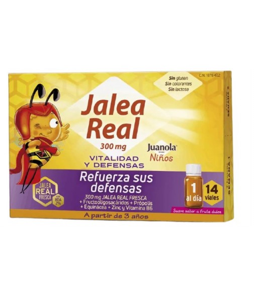 Juanola Niños Jalea Real 300mg Vitalidad y Defensas +3 Años Sabor Fruta Dulce 14 Viales
