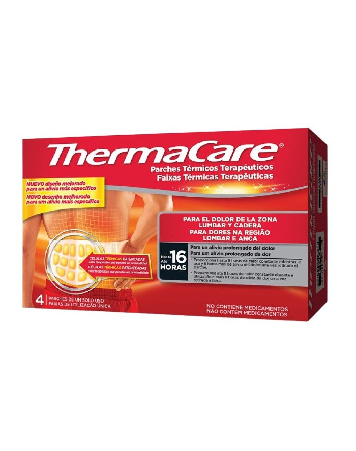 Thermacare Parches Térmicos Terapeúticos para el Dolor Lumbar y Cadera Hasta 16 Horas 4 Parches
