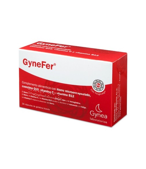 GyneFer Hierro Microencapsulado, Coenzima Q10, Vitamina C y B12 30 Cápsulas