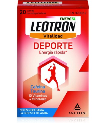 Leotron Vitalidad Deporte Cafeína Taurina 10 Vitaminas 4 Minerales 20 Sobres Bucodispersables