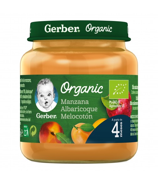 Gerber Organic Potito de Manzana Albaricoque y Melocotón +4 Meses 125g