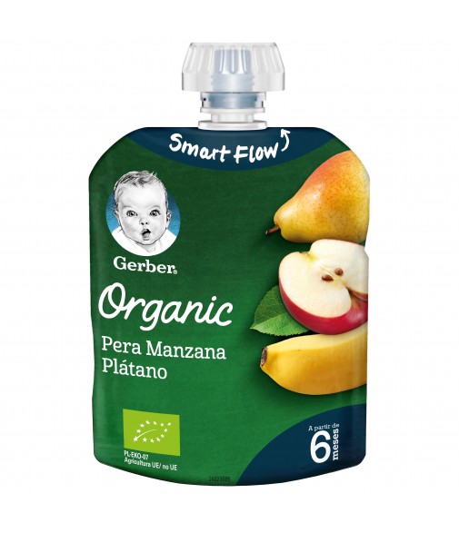 Gerber Organic Puré de Pera Manzana y Plátano +6 Meses 90g