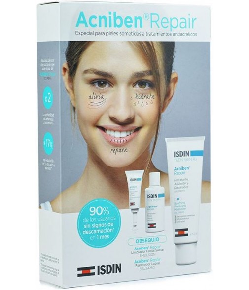 Isdin Acniben Repair Teen Skin RX Pack Gel Crema 40ml + Limpiador Facial y Bálsamo Renovador Labial de Regalo