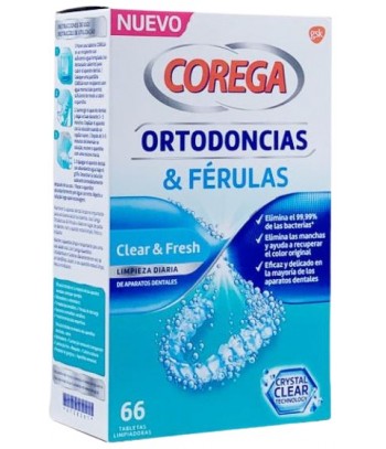Corega Ortodoncias & Férulas Limpieza Diaria de Aparatos Dentales 66 Tabletas