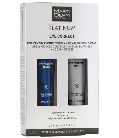 MartiDerm Platinum Eye Correct Bolsas y Ojeras Fórmula Día y Noche Todo Tipo de Piel 2x10 ml