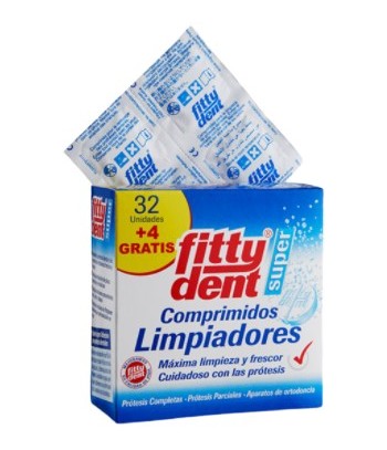 FittyDent Super Comprimidos Limpiadores de Prótesis Dentales y Aparatos de Ortodoncia 32 Unidades