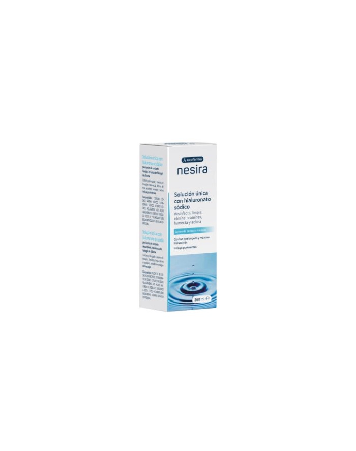 Acofarma Nesira Single Solution with Sodium Hyaluronate for Soft Contact Lenses 360ml + Lens Case