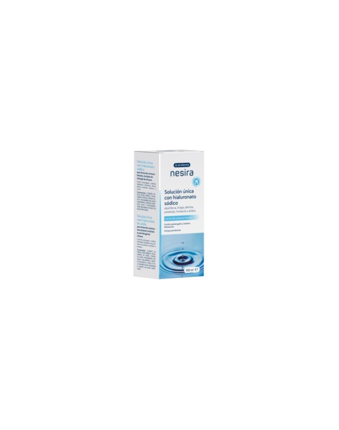 Acofarma Nesira Single Solution with Sodium Hyaluronate for Soft Contact Lenses 100ml + Lens Case