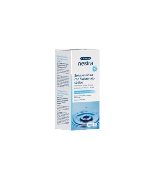 Acofarma Nesira Single Solution with Sodium Hyaluronate for Soft Contact Lenses 100ml + Lens Case