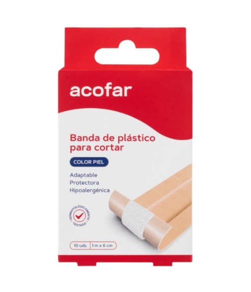Acofar Tirita Banda de Plástico para Cortar Color Piel 10x6cm 10 Unidades