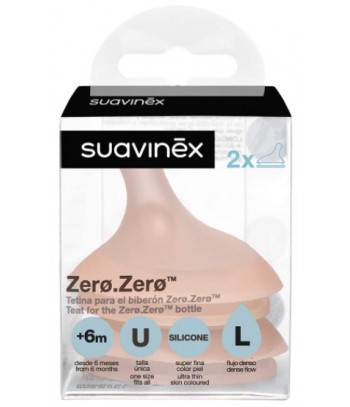Suavinex Tetina Silicona Ultra-Suave Flujo Denso (L) Para Biberón Anticólico Zero.Zero 2 Unidades