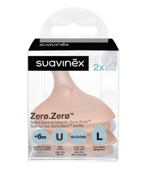 Suavinex Tetina Silicona Ultra-Suave Flujo Denso (L) Para Biberón Anticólico Zero.Zero 2 Unidades