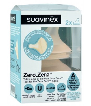 Suavinex Tetina Silicona Ultra-Suave Flujo Adaptable (A) Para Biberón Anticólico Zero.Zero 2 Unidades