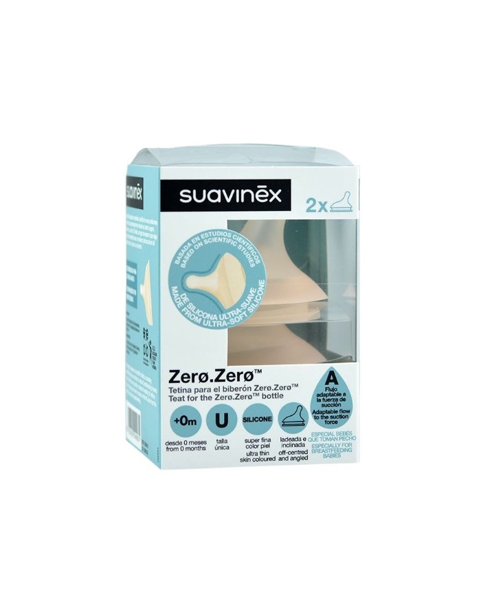 Suavinex Ultra-Soft Silicone Nipple Adaptable Flow (A) for Zero.Zero Anti-Colic Bottle 2 Units