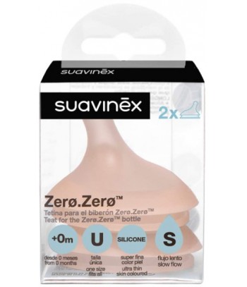 Suavinex Tetina Silicona Ultra-Suave Flujo Lento (S) Para Biberón Anticólico Zero.Zero 2 Unidades