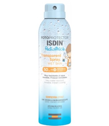 Isdin Fotoprotector Pediatrics Transparent Spray Wet Skin SPF50 Apto Para Piel Atópica +3 Años 250ml
