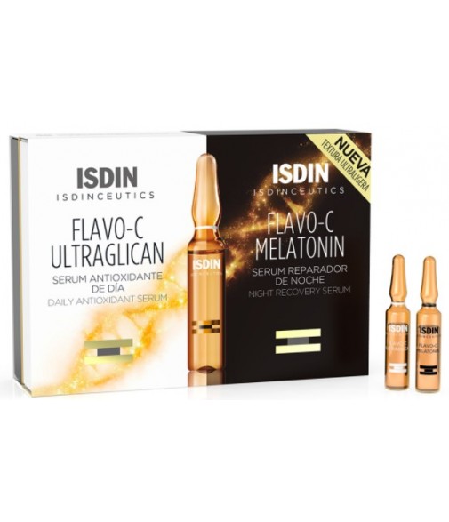 Isdinceutics Flavo-C Ultraglican Antioxidante de Día & Melatonin Reparador de Noche 10+10 Ampollas 