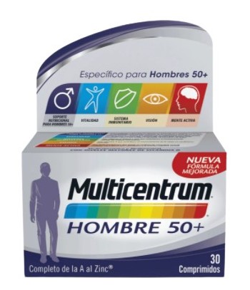Multicentrum Hombre +50 Años Multivitamínico y Multimineral de la A al Zinc 30 Comprimidos