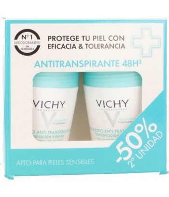 Vichy Desodorante Anti-Transpirante 48H Sin Alcohol Pieles Sensibles Pack 2x50ml