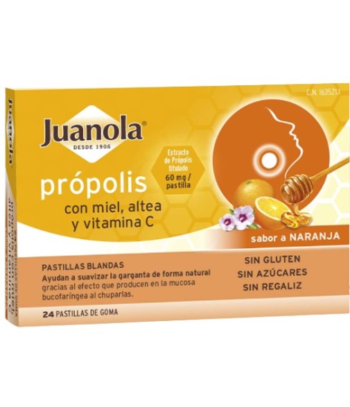 Juanola Própolis con Miel Zinc y Vitamina C Sabor Miel y Limón 24 Pastillas de Goma