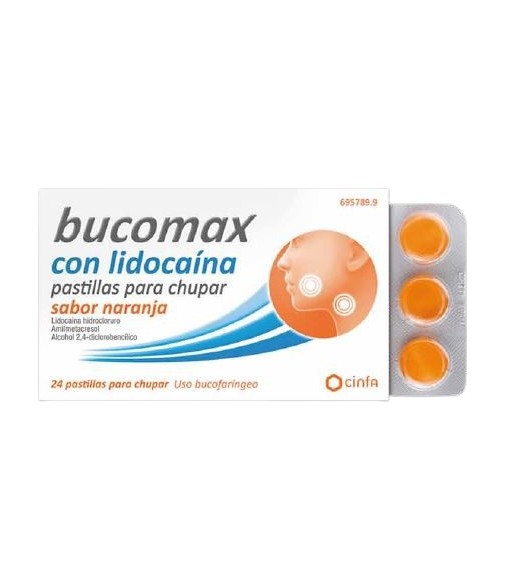 Bucomax Con Lidocaína 24 Pastillas Para Chupar Sabor Naranja
