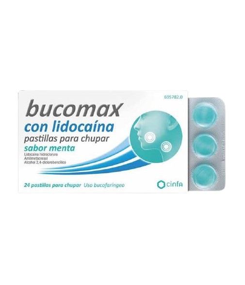 Bucomax Con Lidocaína 24 Pastillas Para Chupar Sabor Menta