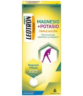 Leotron Vitalidad Magnesio + Potasio Triple Acción Sabor Naranja 30 Comprimidos Efervescentes