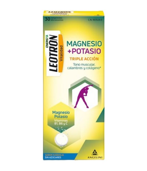 Leotron Vitalidad Magnesio + Potasio Triple Acción Sabor Naranja 30 Comprimidos Efervescentes