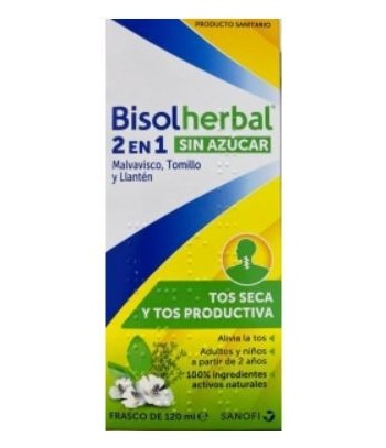 Bisolherbal 2 en 1 Sin Azúcar Tos Seca y Tos Productiva Jarabe 100% Natural 120 ml