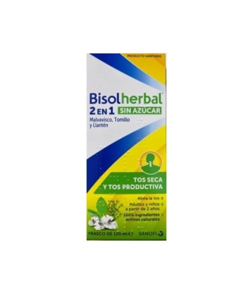Bisolherbal 2 en 1 Sin Azúcar Tos Seca y Tos Productiva Jarabe 100% Natural 120 ml 