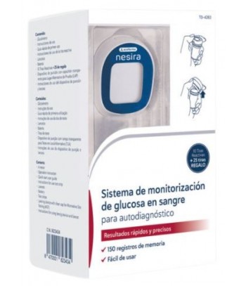 Nesira Sistema de Monitorización de Glucosa En Sangre TD-4283 Incluye 10 + 25 Tiras de Regalo