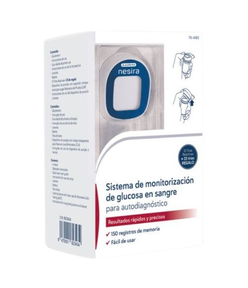 Nesira Sistema de Monitorización de Glucosa En SangreTD-4283 Incluye 10 + 25 Tiras de Regalo
