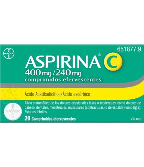 ASPIRINA C 400/240 MG COMPRIMIDOS EFERVESCENTES, 20 comprimidos