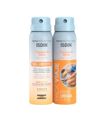 Isdin Fotoprotector Transparent Spray Wet Skin SPF 50+ Pack Viaje 2x100ml
