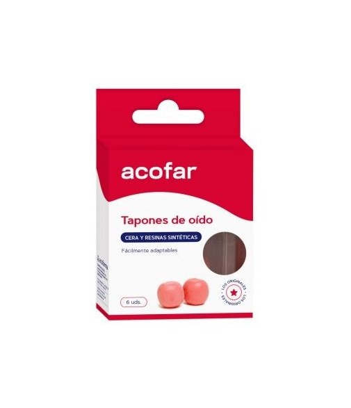 Acofar Tapones de Oído Cera y Resina Sintética 6 Unidades