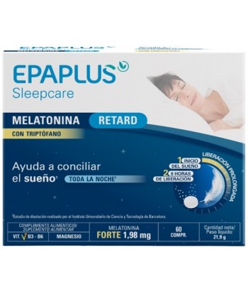 Epaplus Sleepcare Melatinina Retard con Triptófano Larga Duración 60 Comprimidos