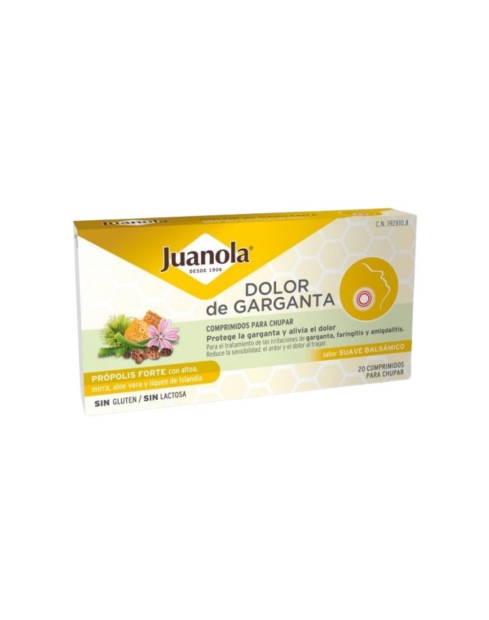 Juanola Sore Throat Propolis Forte with Altea, Iceland Moss Mild Balsamic Flavor 20 Tablets