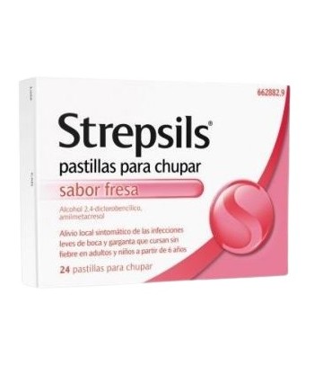 STREPSILS PASTILLAS PARA CHUPAR SABOR FRESA, 24 pastillas