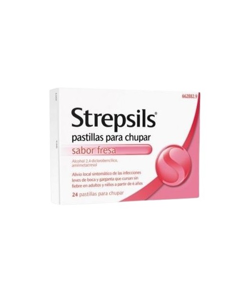 STREPSILS PASTILLAS PARA CHUPAR SABOR FRESA, 24 pastillas