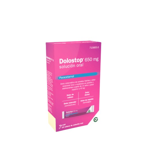 Dolostop Paracetamol 650 mg 10 Sobres Solución Oral