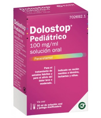 Dolostop Pediátrico Paracetamol 100 mg/ml 30 ml Solución Oral con Jeringa Dosificadora