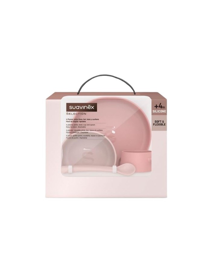 Suavinex Vajilla Infantil Silicona Soft Colour Rosa +4 m