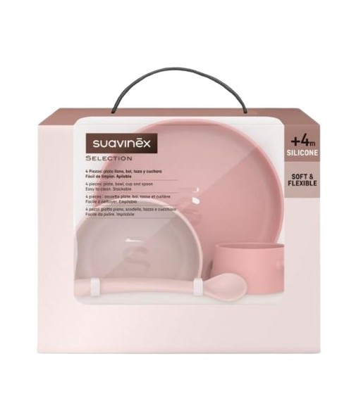 Suavinex Vajilla Infantil Silicona Soft Colour Rosa +4 m