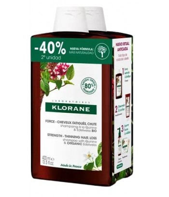 Klorane Champú Quinica & Edelweiss Cabellos Debilitados Caída Pack 2 unidades de 400 ml ml